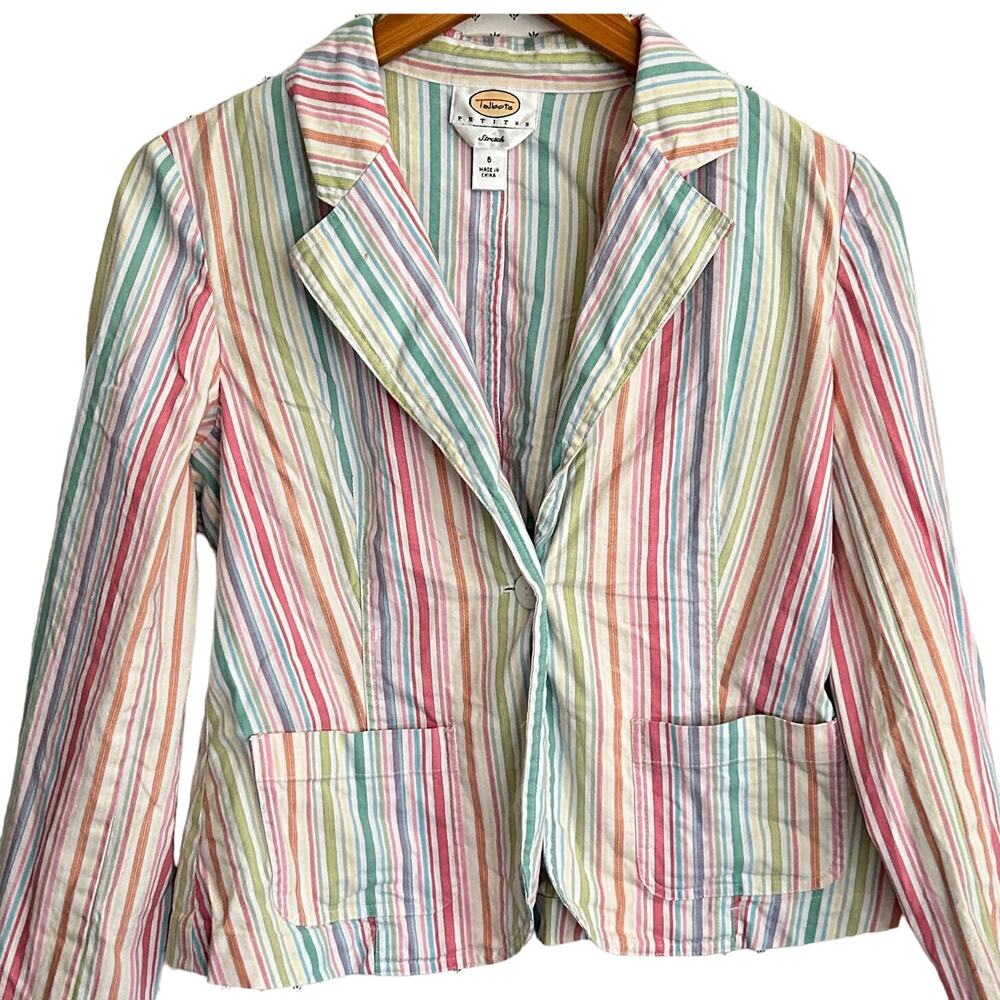 Talbots Multi Rainbow Stripe Blazer 6 6P Petite Women's Pink Green Jacket Coat